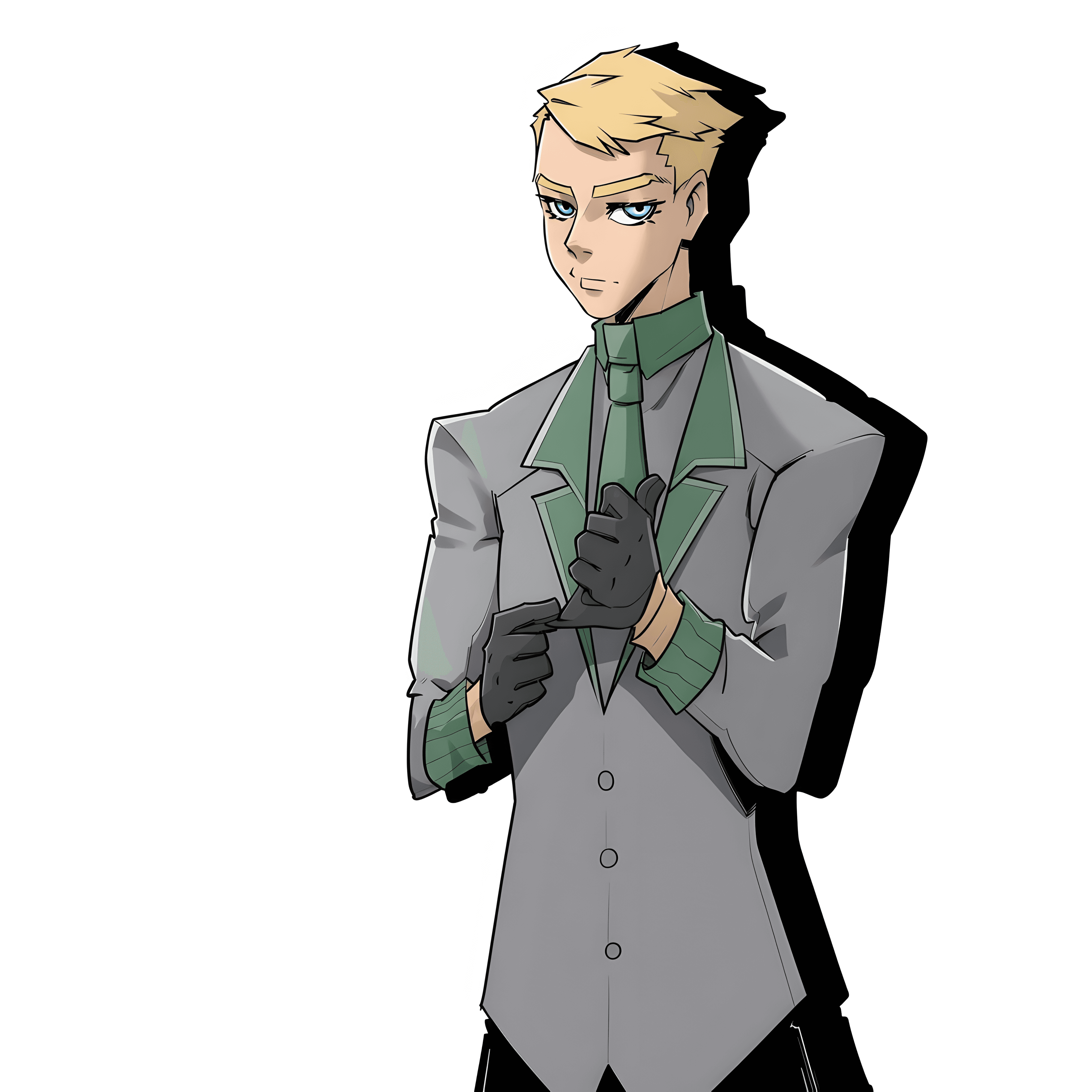 Illustration of Dane in a green uniform and gray coat